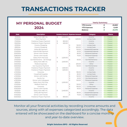 Personal Budget Tracker Dashboard